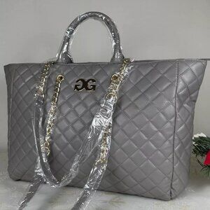 Gilda Paris Grey Vegan Leather Quilted Large Tote